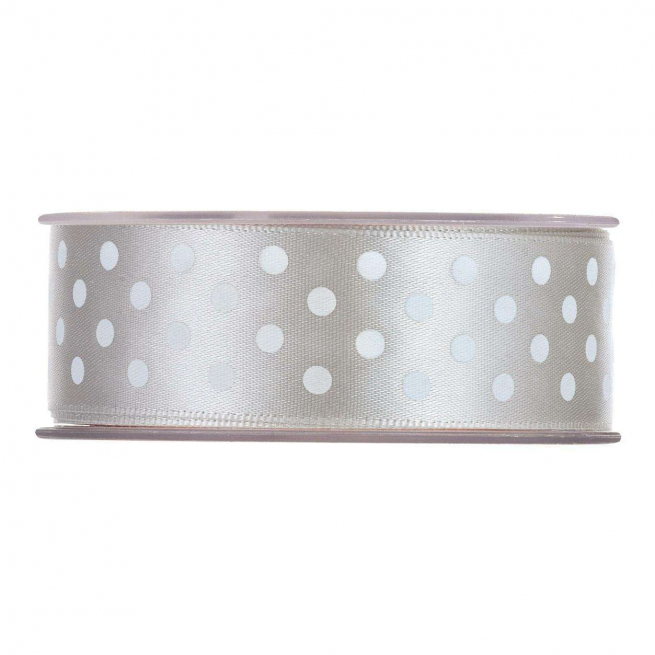 Rotolo nastro raso grigio con fantasia pois bianchi