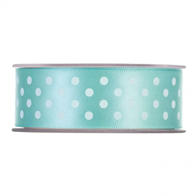 Rotolo nastro raso tiffany con fantasia pois bianchi