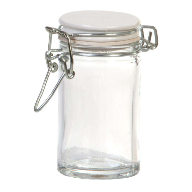 Vasetto in vetro da 70 ml, con base tonda e chiusura ermetica con tappo bianco in ceramica