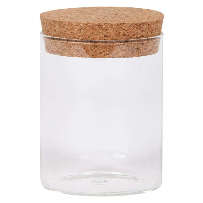 Vasetto in vetro con base rotonda diametro 8cm e tappo di sughero, confezione da 6 pezzi
