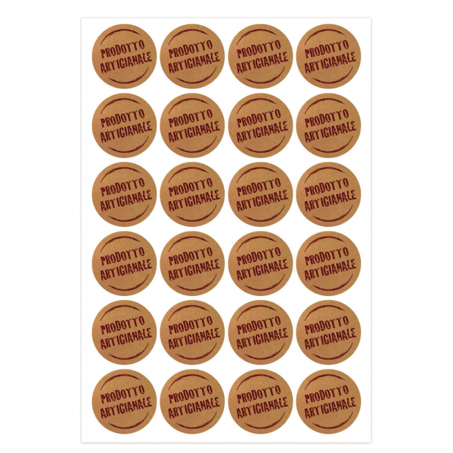 Etichetta adesiva tonda avana con scritta "Prodotto artigianale", diametro 3 cm, confezione da 240 pezzi