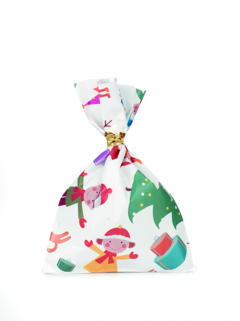 Sacchetto regalo perlato fantasia "Happy Baby", fondo bianco