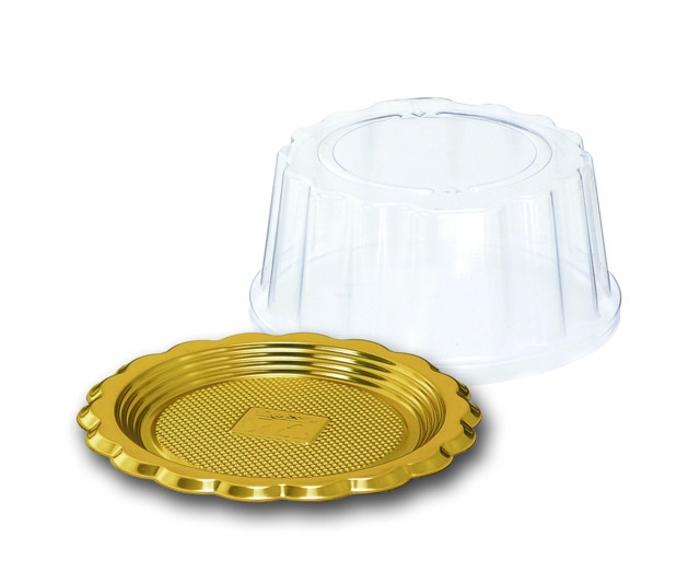 Monoporzione mini disco "Medoro" in plastica oro metal, confezione da 100 pezzi