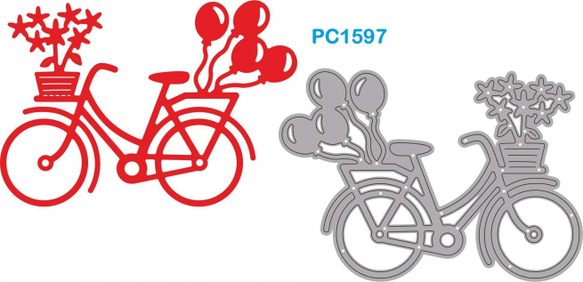 Fustella sottile, figura bicicletta con palloncini e vaso