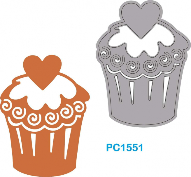 Fustella sottile, figura cupcake con cuore