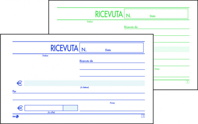 Blocco da 50 ricevute generiche 2 copie autoricalcanti, formato 16.5x9.8 cm, confezione da 5 pezzi