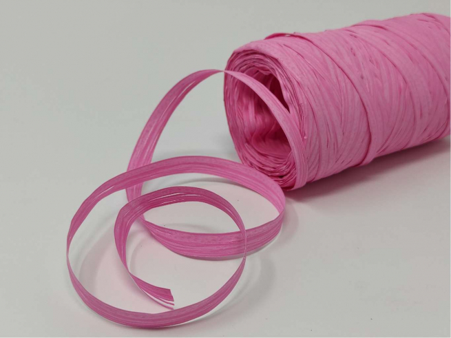 Rotolo nastro rafia sintetica rosa fluo, in bobina da 200 metri
