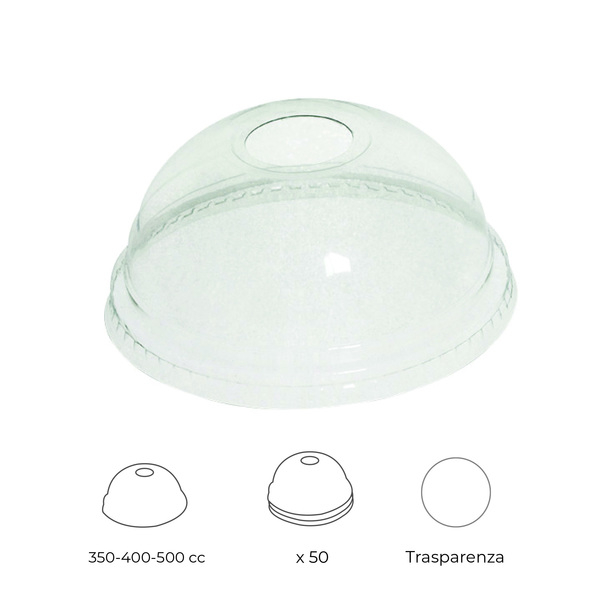 Coperchio cupola "DOME" per bicchieri in R-PET da 300-400-500cc, confezione da 50 pezzi