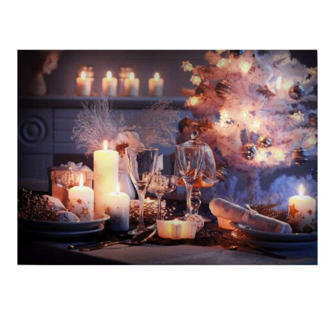 Quadro a led con candele e albero di natale cm 50 x 70 x 1.8