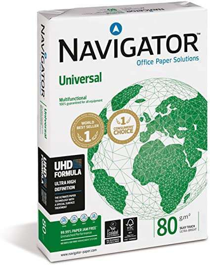 Risma di carta bianca Navigator da 80 gr/mq, in formato A4, in confezione da 500 pezzi