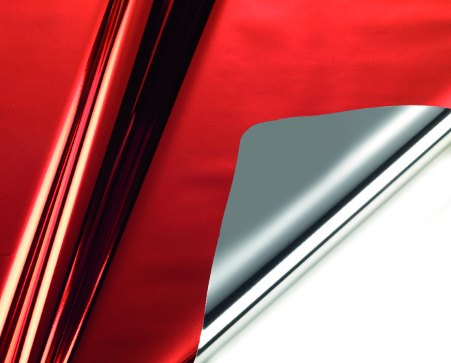Carta regalo metallizzata rossa fondo argento, formato 70x100 cm, confezione da 25 fogli