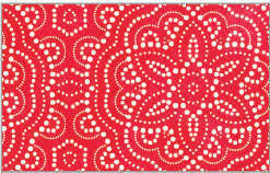 Tovaglia in tessuto non tessuto (TNT), base rossa con fantasia geometrica bianca, confezionata in rotolo da 1.60x10mt.