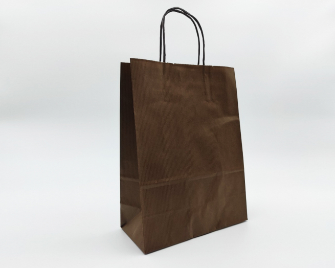 Shopper marrone in carta sealing millerighe con maniglia ritorta
