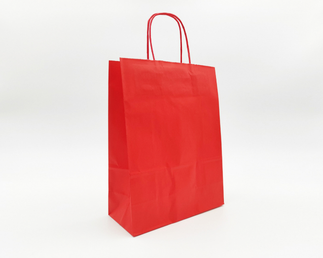 Shopper rosso in carta kraft con maniglia ritorta