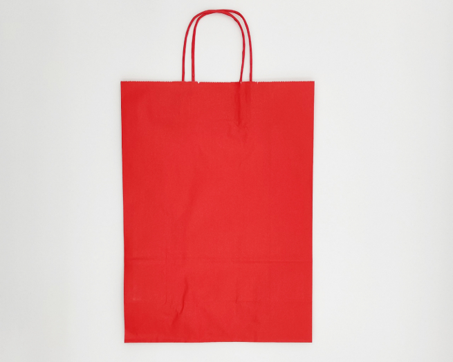 Shopper rosso in carta kraft con maniglia ritorta