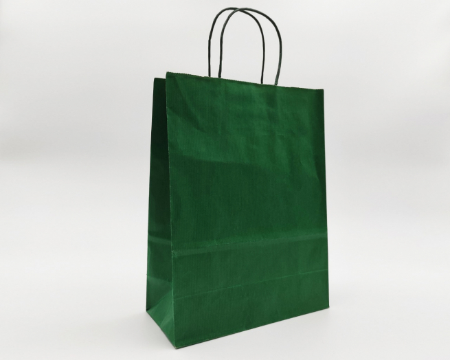 Shopper verde scuro in carta sealing millerighe con maniglia ritorta