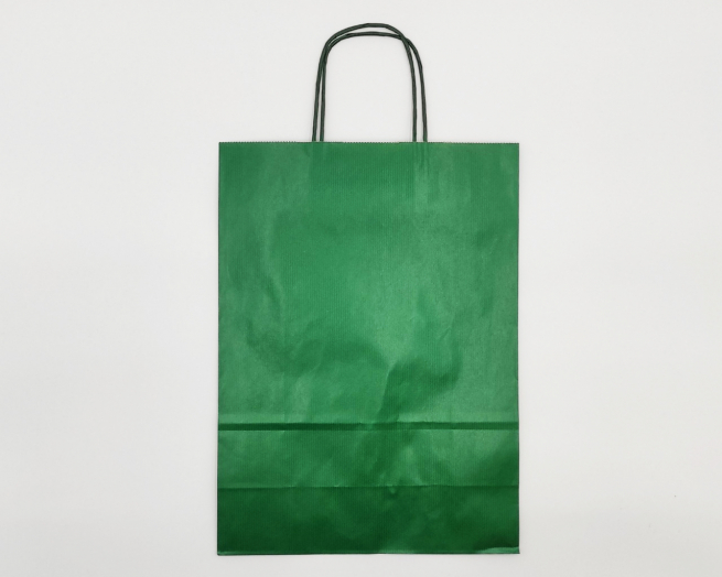 Shopper verde scuro in carta sealing millerighe con maniglia ritorta