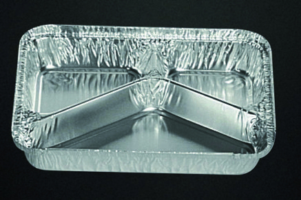 Vaschetta alluminio 3 scomparti, base rettangolare, con predisposizione chiusura cartoncino alluminato, confezione da 100 pezzi