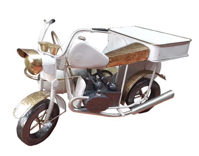 Sidecar in metallo bianco e oro, lunghezza 170 cm