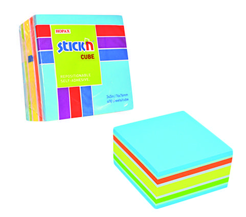 Cubo foglietti rimovibili colori misti neon e celeste, formato 76x76 mm in confezione da 400 fogli