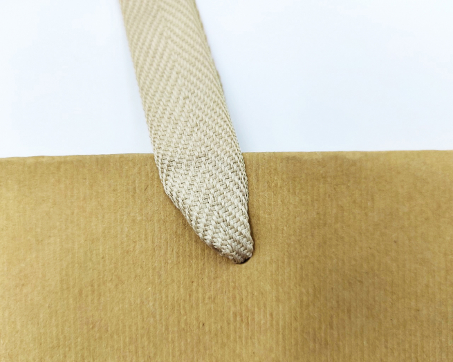 Shopper portabottiglia kratf avana con maniglia a tracolla fettuccia ecrù in cotone, 39+10x16cm, confezione da 12 pezzi