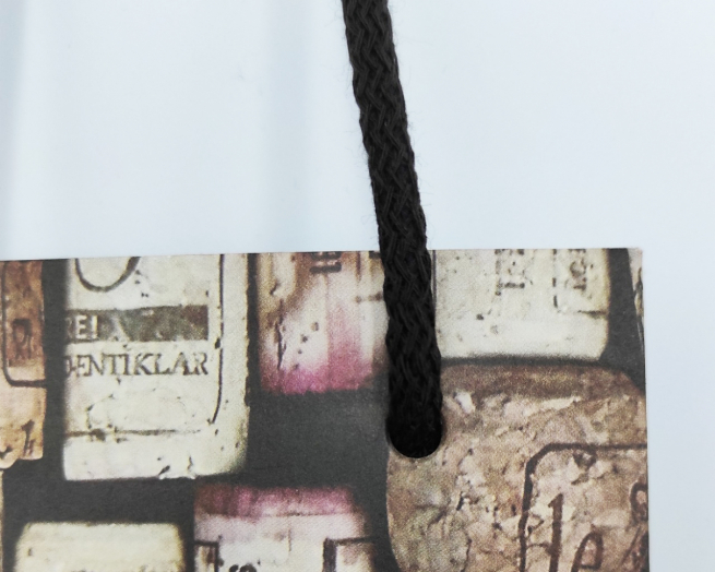 Shopper portabottiglia fantasia "Corks", con maniglia in cordone cotone, 12+9x39cm, confezione da 5 pezzi