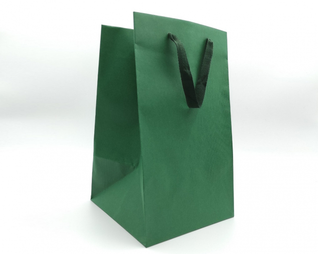 Shopper verde bosco rinforzate, fondo largo quadrato, maniglia fettuccia in cotone, confezione da 12 pezzi