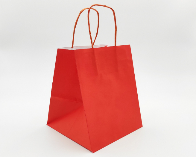 Shopper rosso con fondo largo quadrato e maniglia ritorta