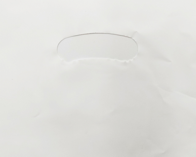 Shopper in plastica HDPE bianco, con maniglia fustellata a fagiolo, confezione da 5 kg.