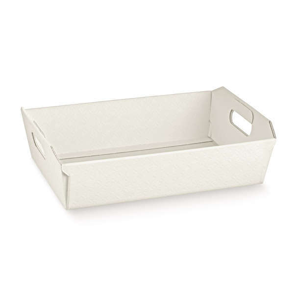 Scatola cesto automontante in cartone bianco, 30x40 cm altezza 12 cm, confezione da 2 pezzi