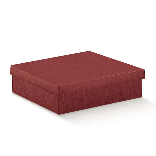 Scatola con coperchio per 3 bottiglie in cartone seta bordeaux, 28x34x9.5 cm, cartone da 30 pezzi