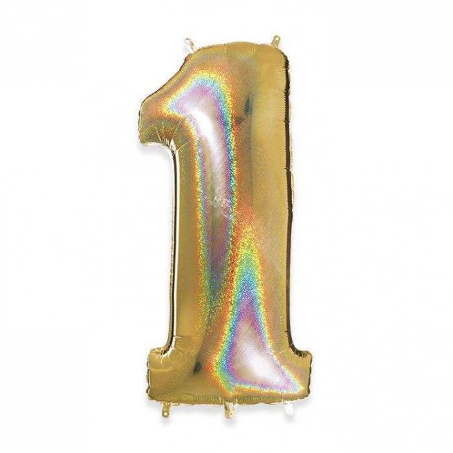 Palloncino sagomato a numero, colore oro glitter, altezza 102 cm