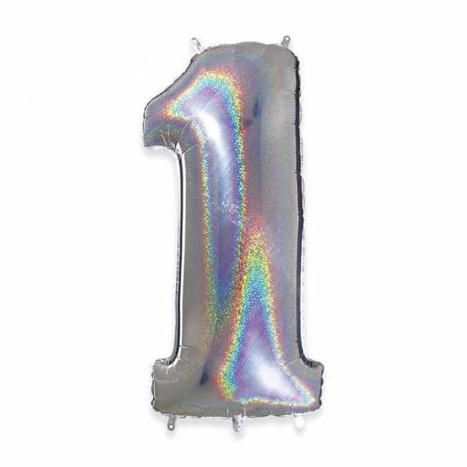 Palloncino sagomato a numero, colore argento glitter, altezza 102 cm