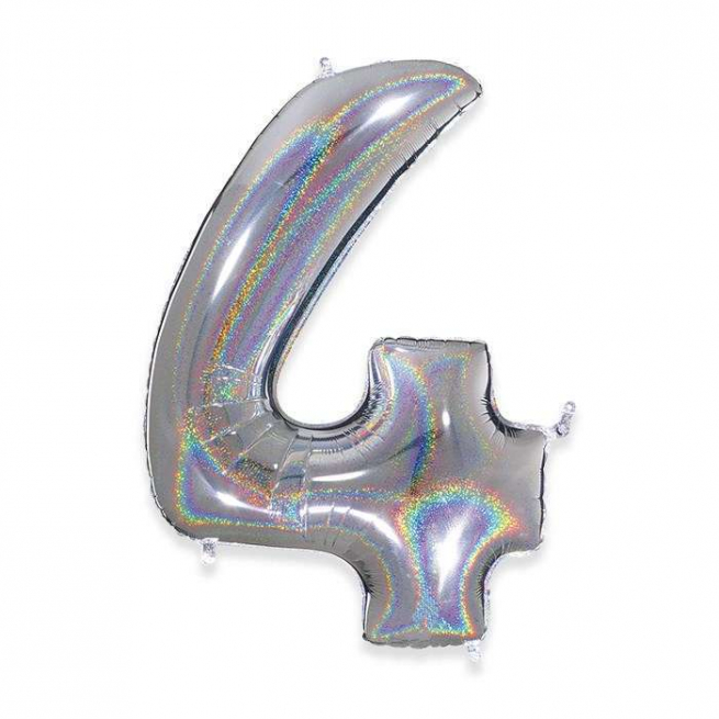 Palloncino sagomato a numero, colore argento glitter, altezza 102 cm