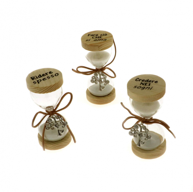 Clessidra con scritte e albero della vita, altezza 11 cm, in scatola regalo