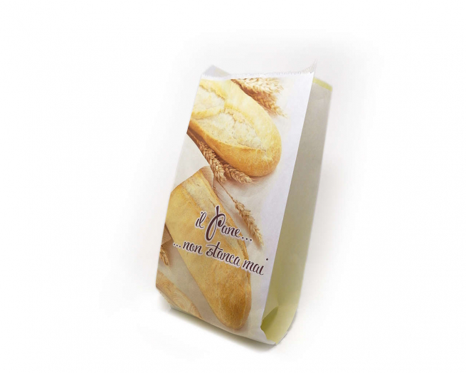 Sacchetto in carta kraft bianco 40 gr, stampa "Bakery", formato 17x36 cm, cartone da 10 kg.