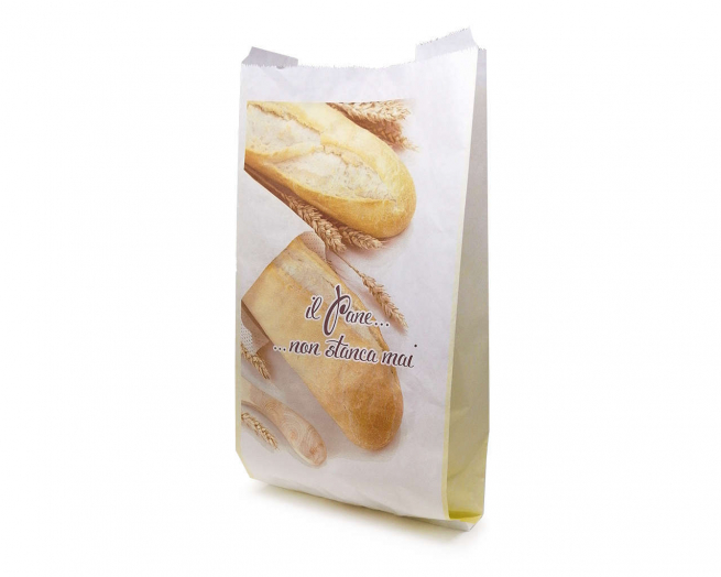 Sacchetto in carta kraft bianco 40 gr, stampa "Pane", cartone da 10 kg.