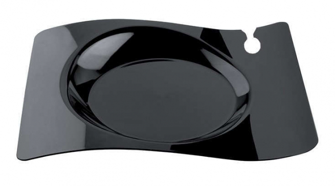 Piatto dessert onda design nero 18x22cm  in plastica PS con porta calice flutes, confezione da 12 pezzi