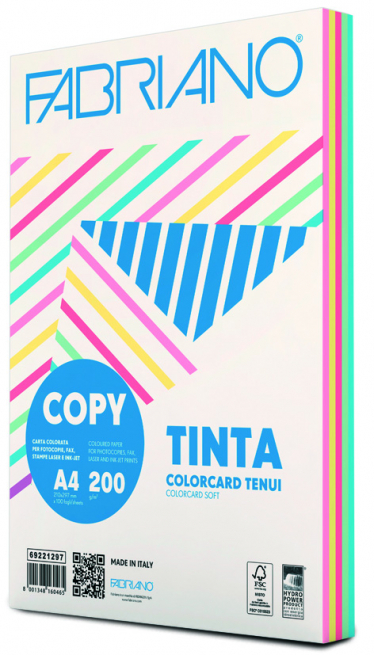 Risma di carta copytinta mixtenui da 200 gr/mq, formato A4, confezione da 100 pezzi