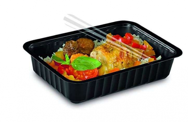 Vaschetta nera PP microonde linea alphacel per utilizzo con termosaldatrice