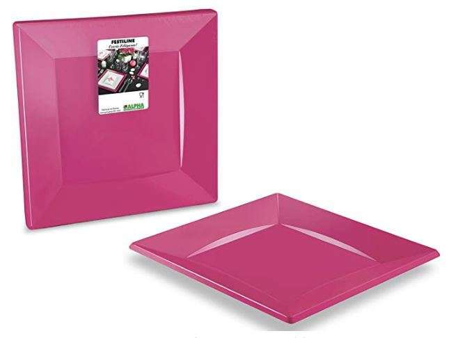 Piatto piano quadro plastica fuxia 30x30 cm confezione da 12 pezzi