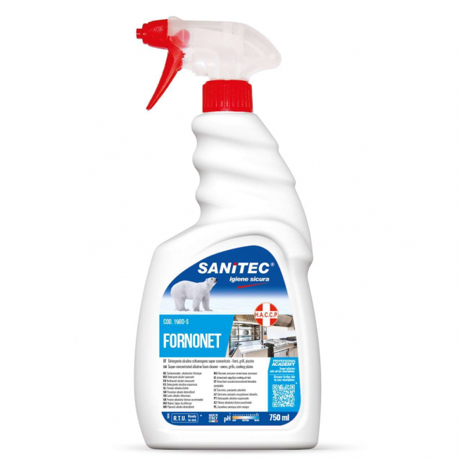 Detergente sgrassante schiumogeno concentrato "Fornonet" per forni e piastre, trigger 750 ml