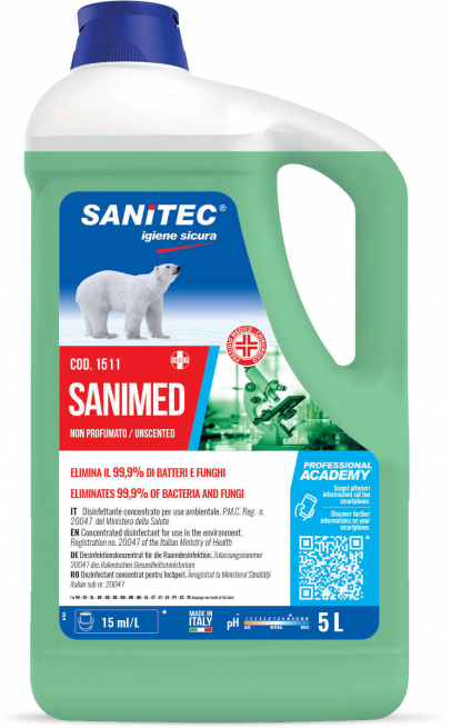 Detergente disinfettante "Sanimed" per pavimenti e superfici con attività battericida e fungicida, tanica da 5 litri