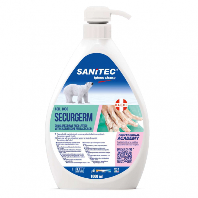 Sapone liquido mani sanificante con 2 anti-batterici, non profumato