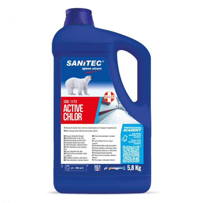 Detergente per pavimenti igienizzante "Active Chlor" a base di cloro attivo, tanica da 5 litri