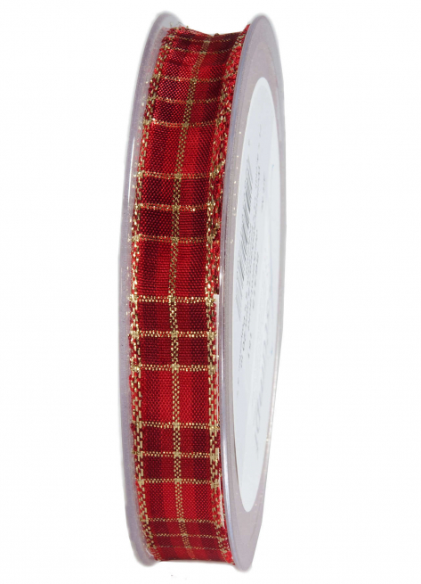 Rotolo nastro tessuto scozzese rosso oro e bordeaux, altezza 15 mm, lunghezza 20 mt