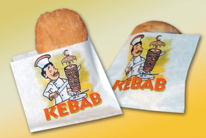 Sacchetto fantasia "kebab" in carta politenata, formato 15x20cm, cartone da 2500 pezzi