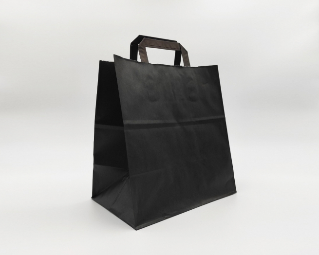Shopper nero in carta kraft fondo largo con maniglia piatta