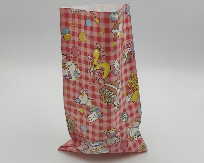 Sacchetto regalo fantasia "Happy Birthday", rosso, confezione da 50 pezzi