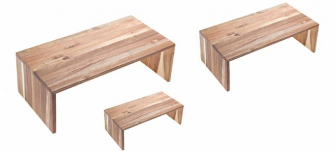 Set alzate-espositori rettangolari in legno di acacia confezione da 3 pezzi